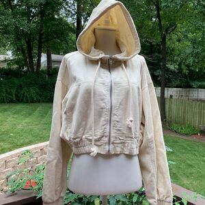 INDIE Collection Cropped Corduroy White Ivory Hooded JACKET Size S Small